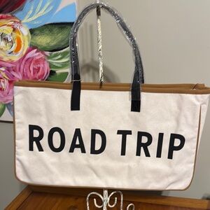 Black and Tan Canvas Tote Bag with Bold Lettering